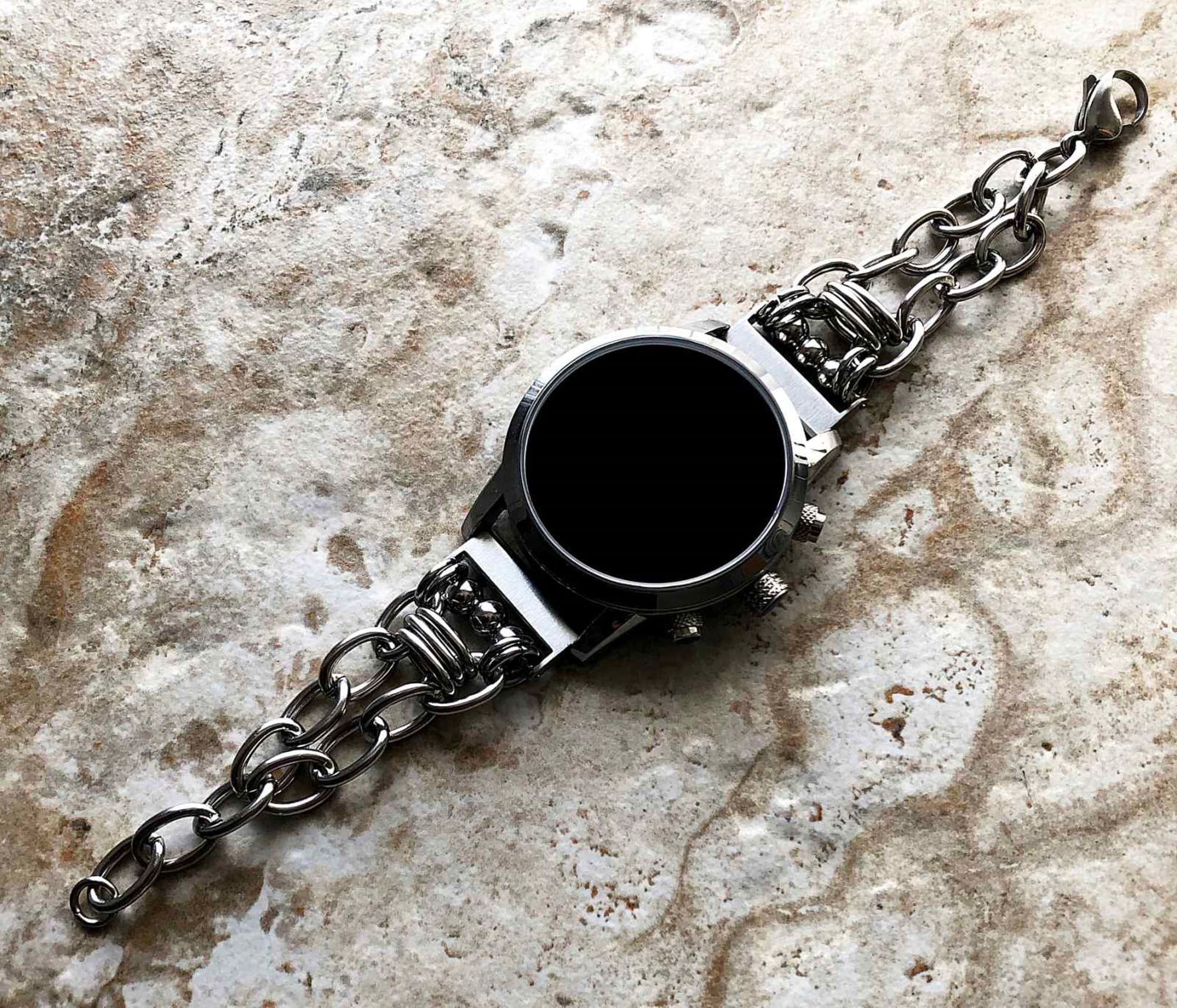 Garmin Vivomove 3 HR Trend Luxe Sport Style D2 Air X10 Vivoactive 5 3 Venu 2 Plus Sq 2 Silver Color Bracelet Band St Steel Chain Link A20